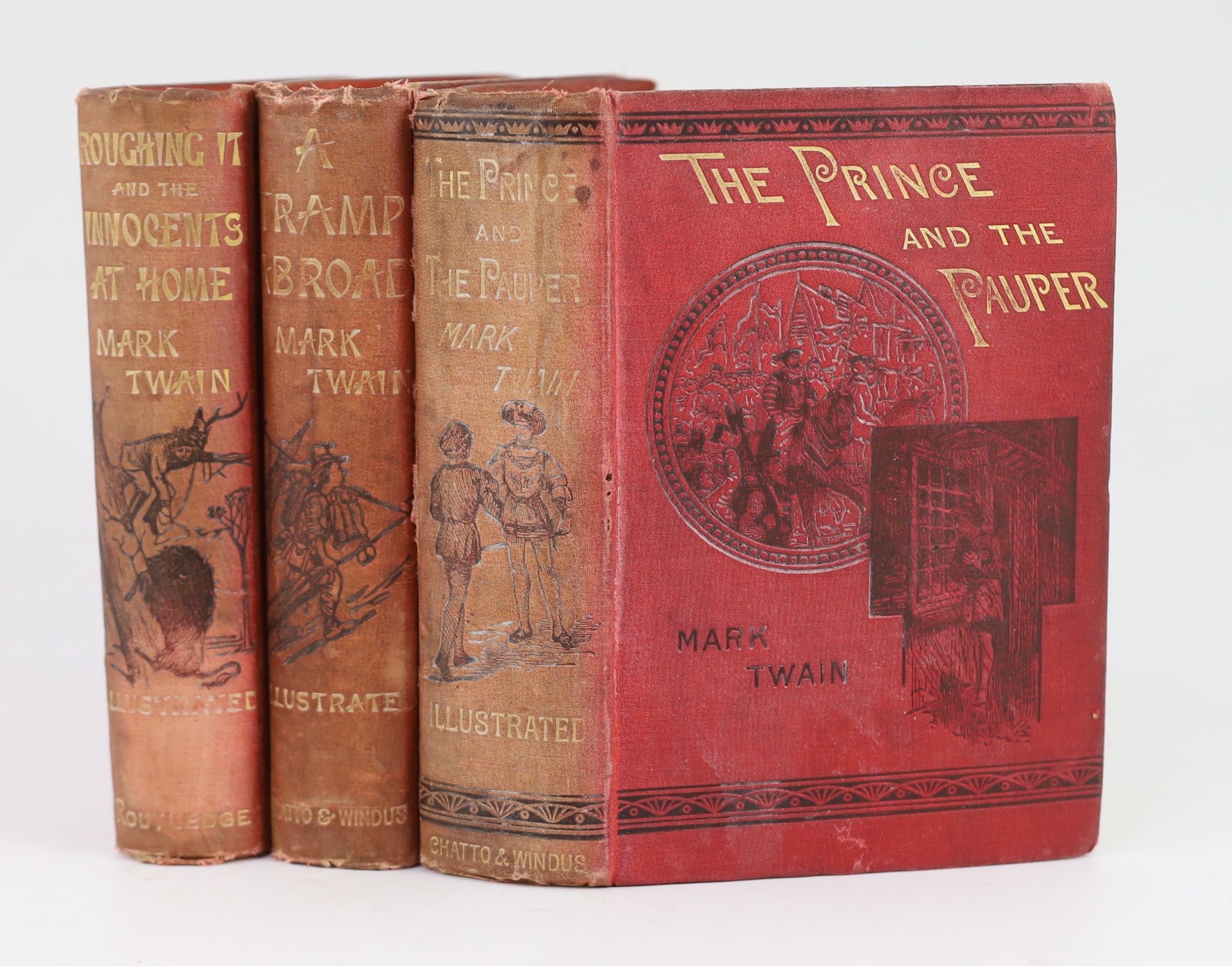 Twain, Mark [Clemens, S.L] - 3 works - The Prince and the Pauper. A Tale for Young People of all Ages, 1st edition, 8vo, original cloth, advertisements at end dated November, 1881, Chatto & Windus, London 1881; A Tramp A